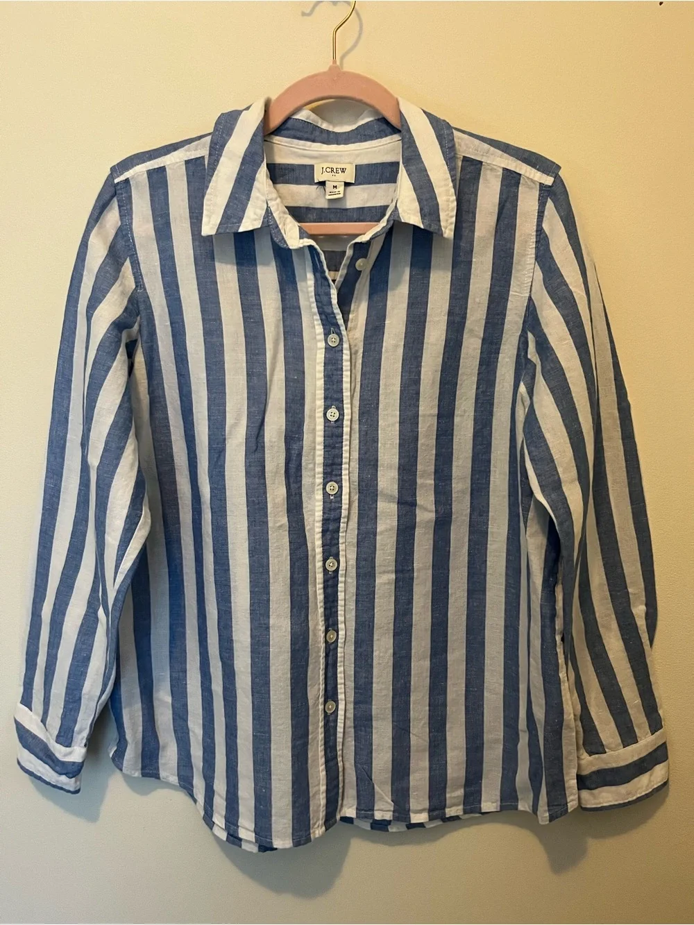 J.Crew Blue & White Striped Linen Blend Button-Up Shirt Size Medium